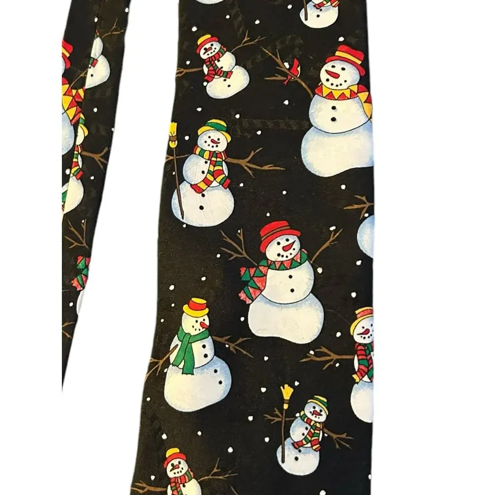 Hallmark Christmas Black Tie Men's Snowman Necktie 57